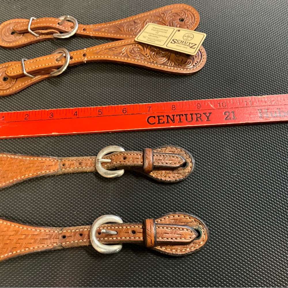 SCHUTZ Tooled Leather Brown unisex Strap Set with Silver Buckles